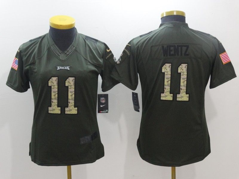 Philadelphia Eagles #11 WENTZ Olive Salute To Service Women NFL Jersey 05