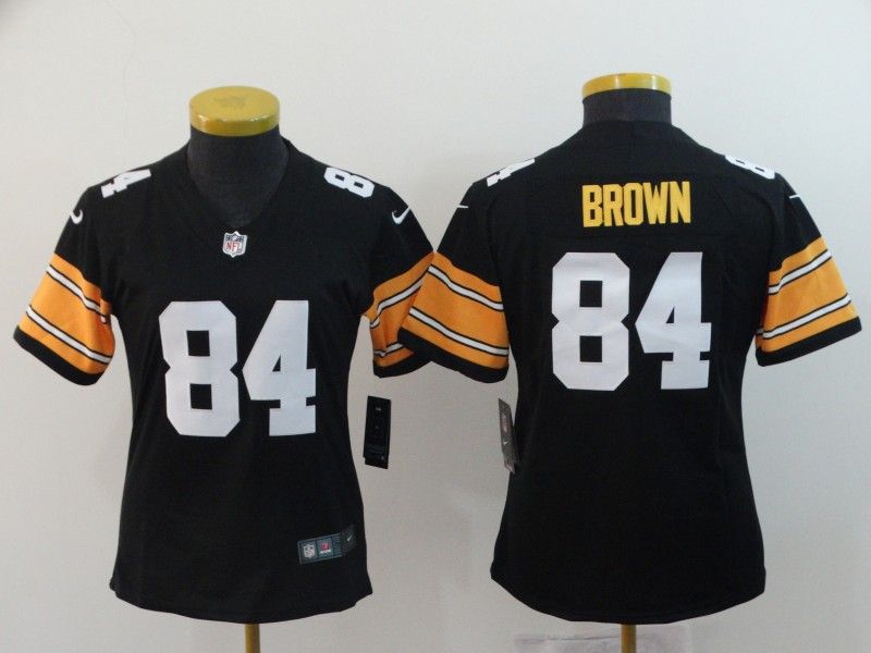 Pittsburgh Steelers #84 BROWN Black Women NFL Jersey