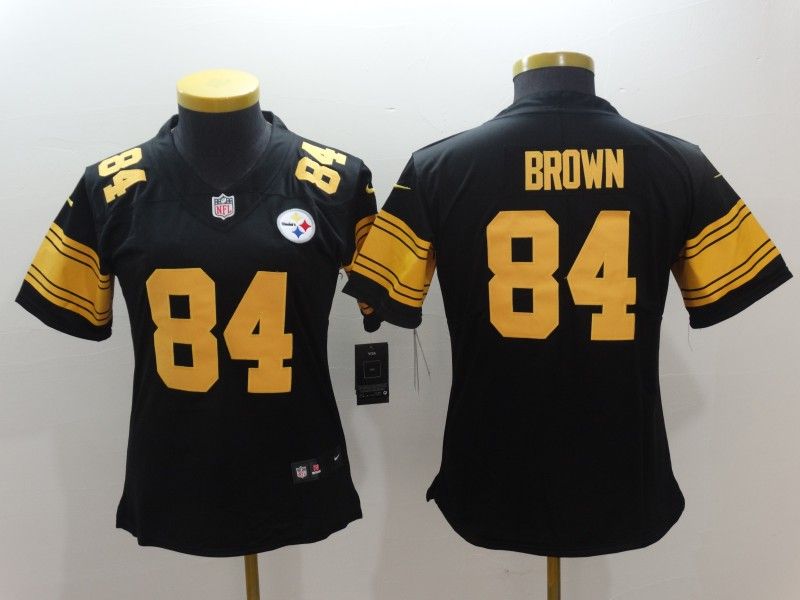 Pittsburgh Steelers #84 BROWN Black Women NFL Jersey 03
