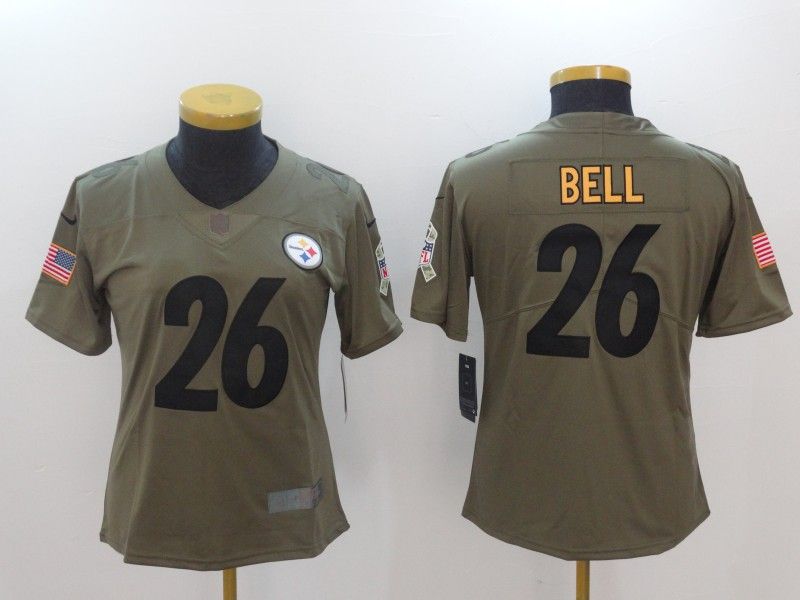Pittsburgh Steelers #26 BELL Olive Salute To Service Women NFL Jersey