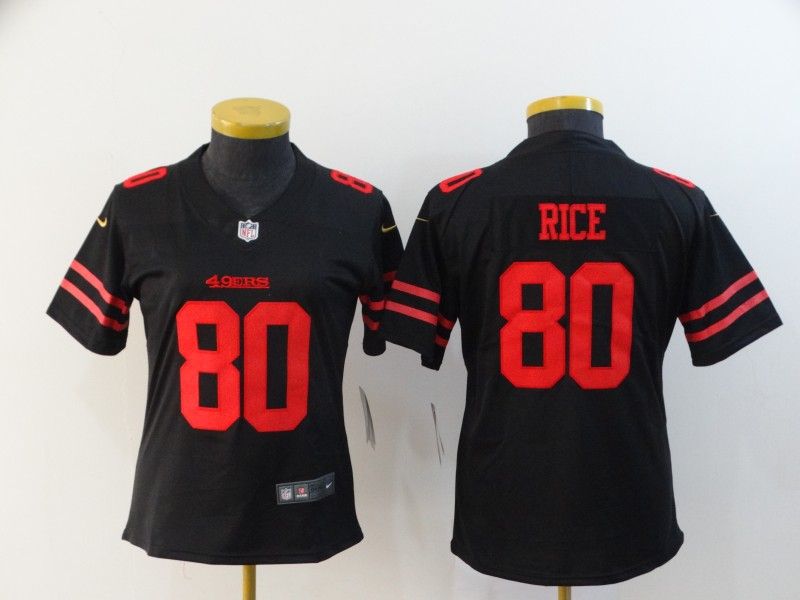 San Francisco 49ers #80 RICE Black Women NFL Jersey