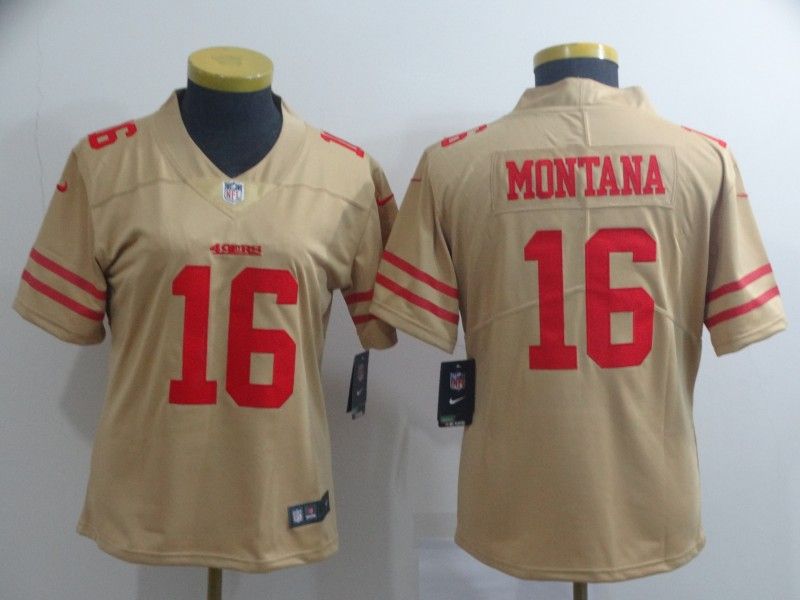 San Francisco 49ers #16 MONTANA Tan Inverted Legend Women NFL Jersey