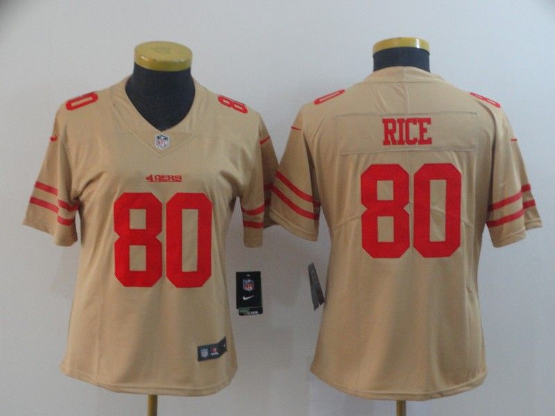 San Francisco 49ers #80 RICE Tan Inverted Legend Women NFL Jersey