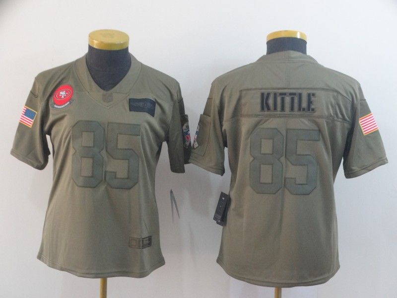 San Francisco 49ers #85 KITTLE Olive Salute To Service Women NFL Jersey