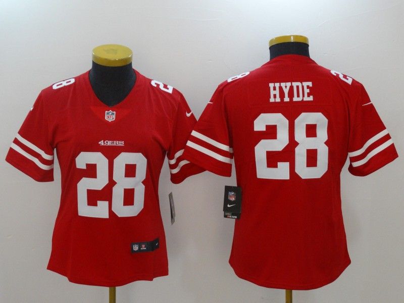 San Francisco 49ers #28 HYDE Red Women NFL Jersey