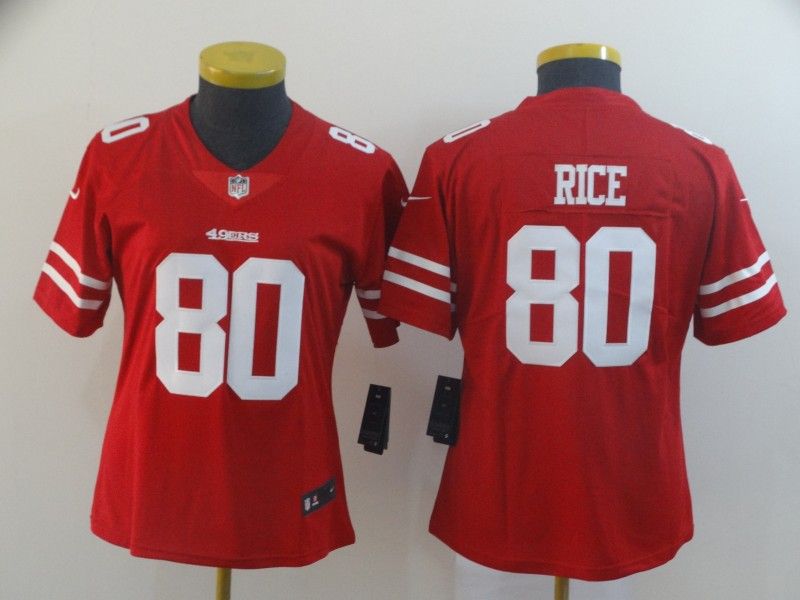 San Francisco 49ers #80 RICE Red Women NFL Jersey