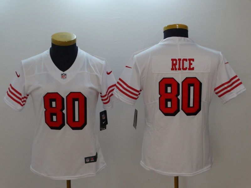 San Francisco 49ers #80 RICE White Women NFL Jersey
