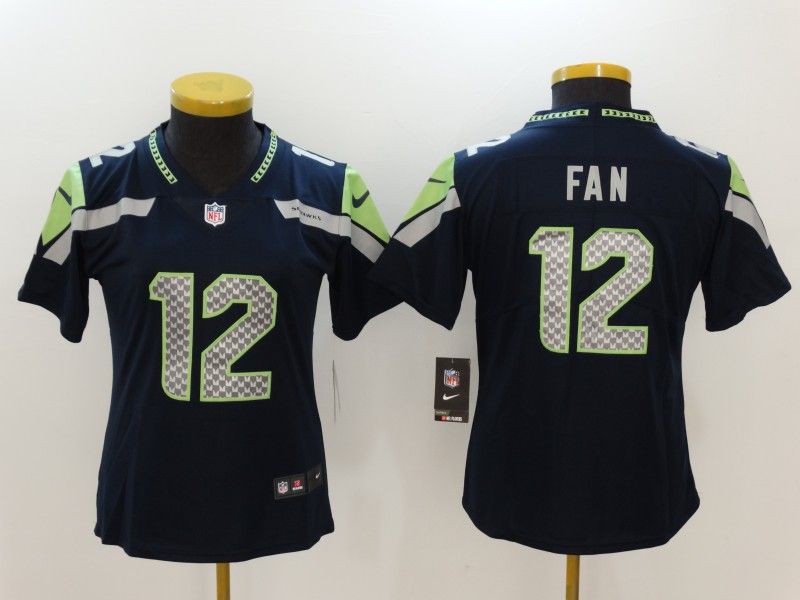 Seattle Seahawks #12 FAN Dark Blue Women NFL Jersey