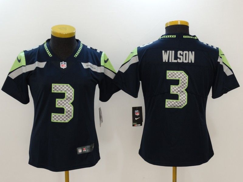 Seattle Seahawks #3 WILSON Dark Blue Women NFL Jersey