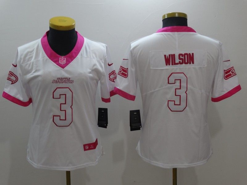 Seattle Seahawks #3 WILSON White Fashion Women NFL Jersey