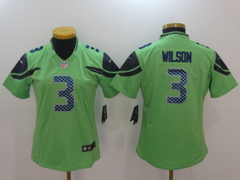 Seattle Seahawks #3 WILSON Green Women NFL Jersey