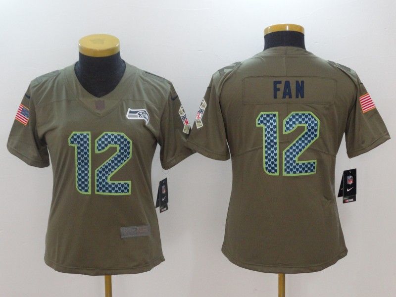 Seattle Seahawks #12 FAN Olive Salute To Service Women NFL Jersey