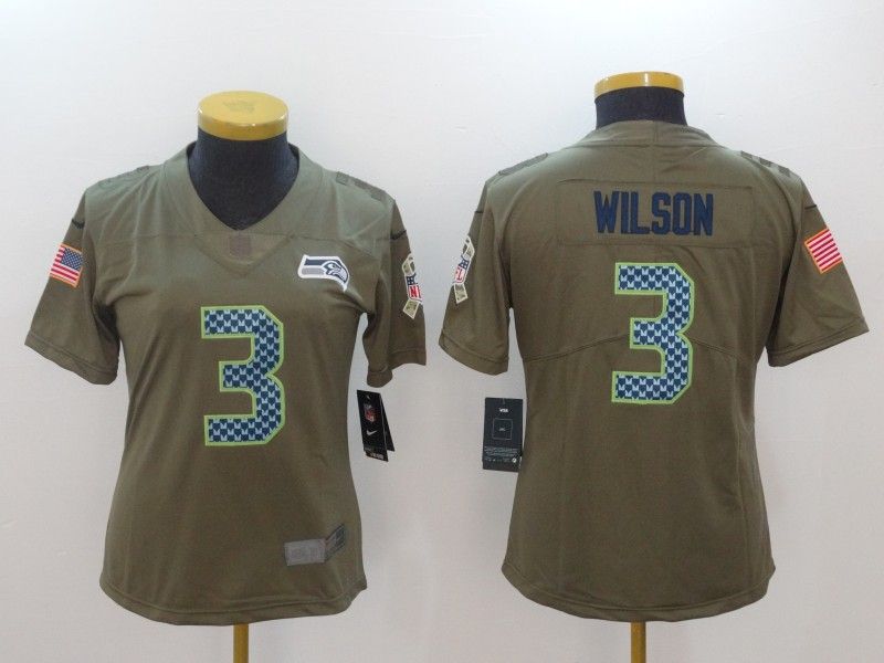 Seattle Seahawks #3 WILSON Olive Salute To Service Women NFL Jersey