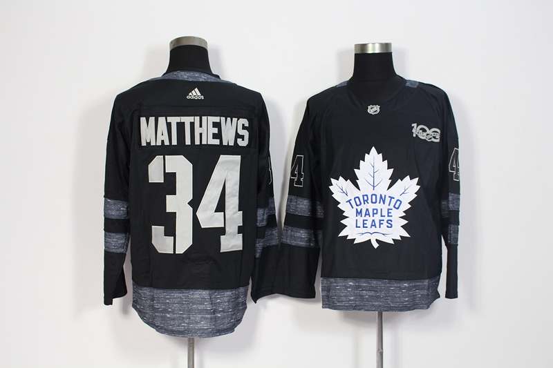 Toronto Maple Leafs Black #34 MATTHEWS 100th Anniversary NHL Jersey