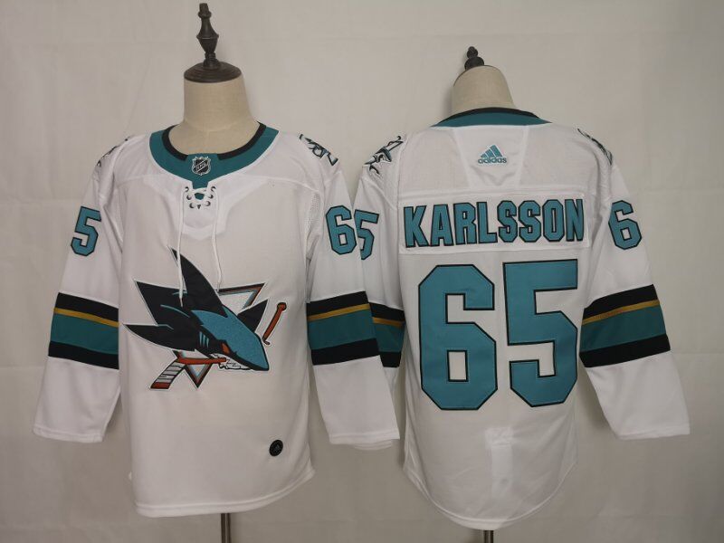 San Jose Sharks White #65 KARLSSON NHL Jersey