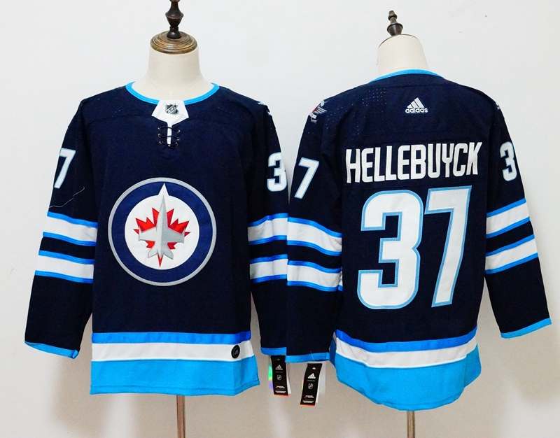 Winnipeg Jets Dark Blue #37 HELLEBUYCK NHL Jersey