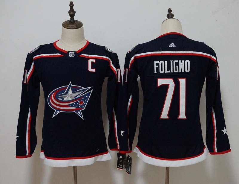 Columbus Blue Jackets #71 FOLIGNO Blue Women NHL Jersey