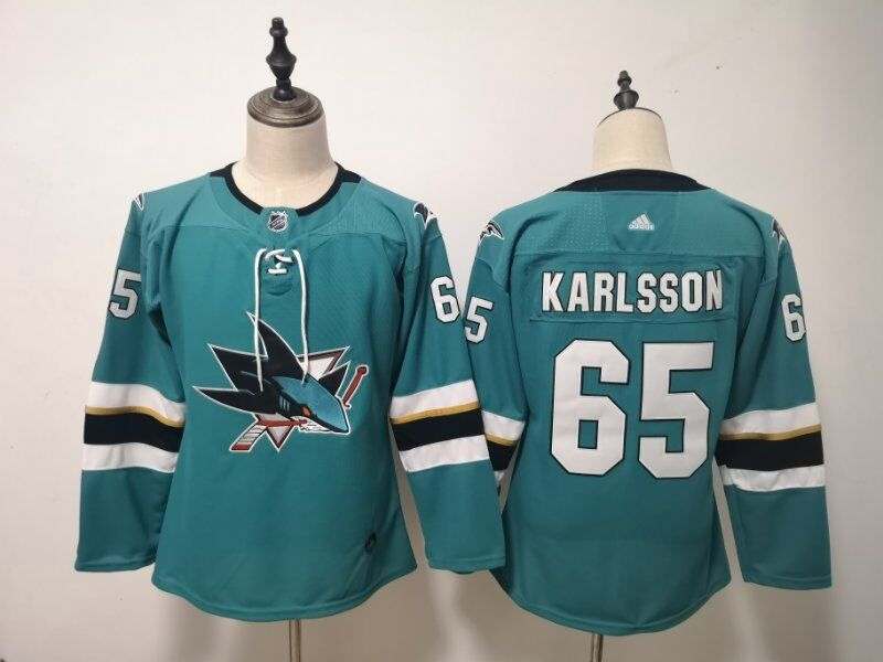 San Jose Sharks #65 KARLSSON Green Women NHL Jersey