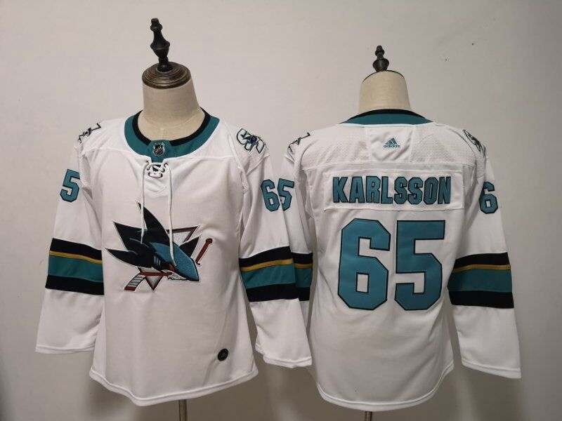 San Jose Sharks #65 KARLSSON White Women NHL Jersey