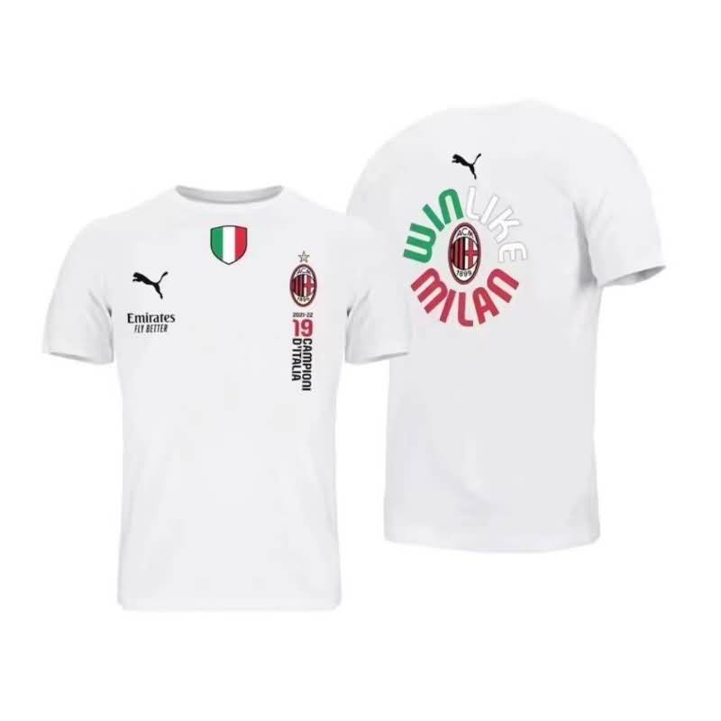AC Milan Soccer T-Shirts Champions White Replica 2022