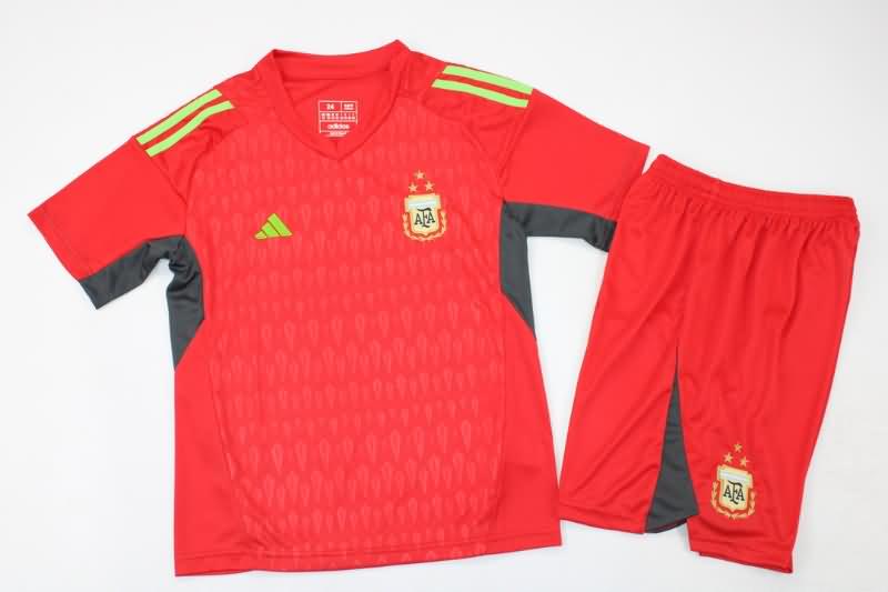 Kids Argentina Soccer Jersey 3 Goalkeeper Red 3 Stars Replica 2022