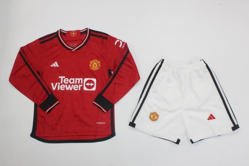 Kids Manchester United Soccer Jersey Home Long Sleeve Replica 23/24