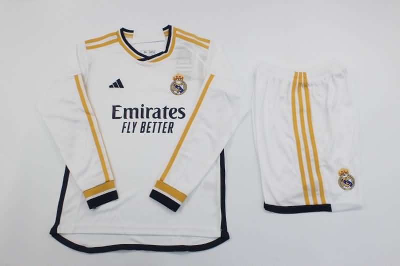 Kids Real Madrid Soccer Jersey Home Long Sleeve Replica 23/24