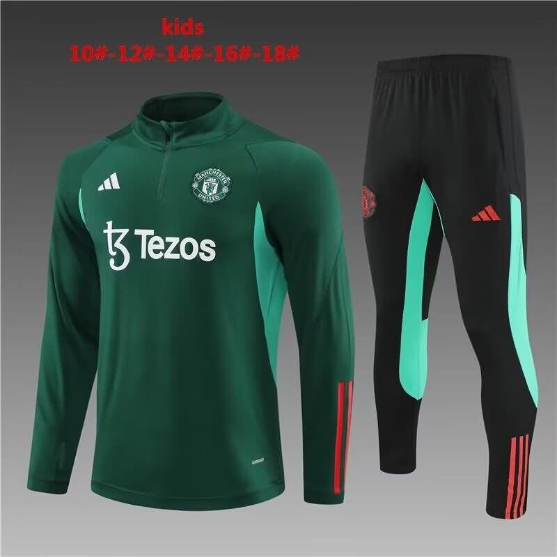 Kids Manchester United Soccer Tracksuit 02 Green Replica 23/24