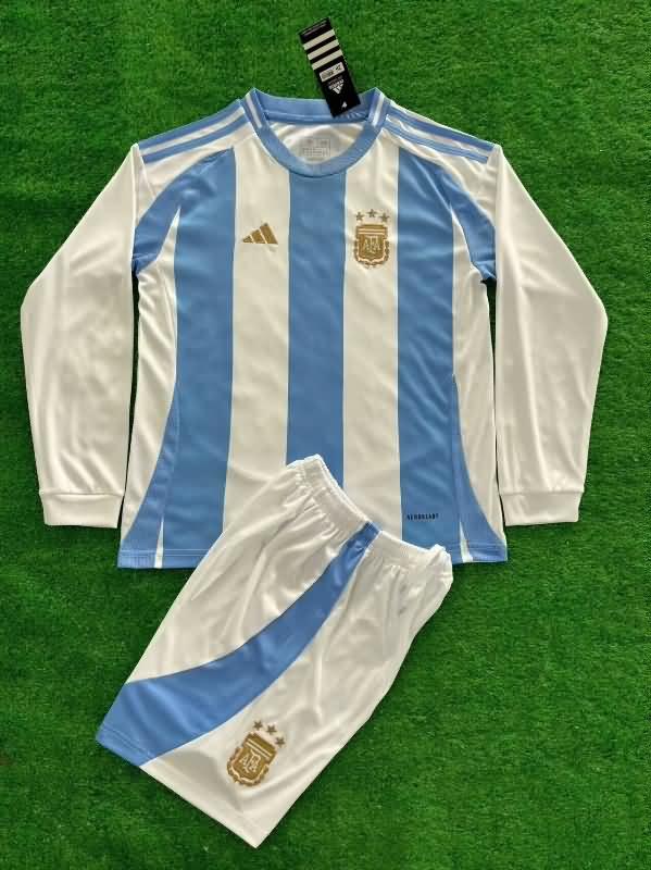 Kids Argentina Soccer Jersey Copa America Home Long Sleeve Replica 2024