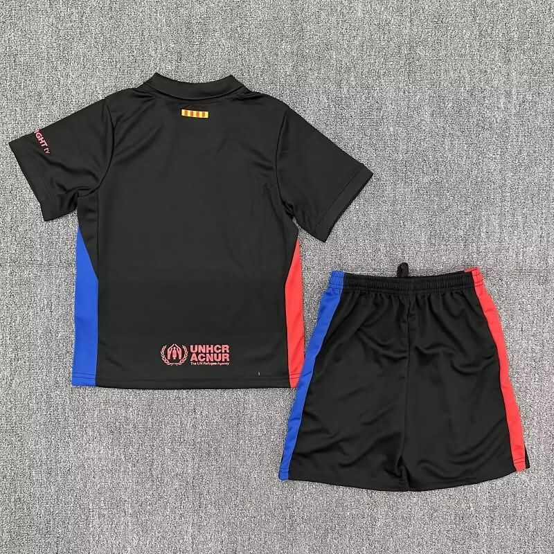 Kids Barcelona 24/25 Away Soccer Jersey And Shorts Sponsor 03