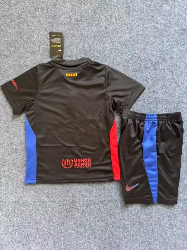 Kids Barcelona 24/25 Away Soccer Jersey And Shorts Sponsor 04