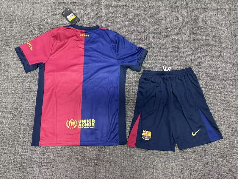 Kids Barcelona 24/25 Home Soccer Jersey And Shorts Sponsor 04
