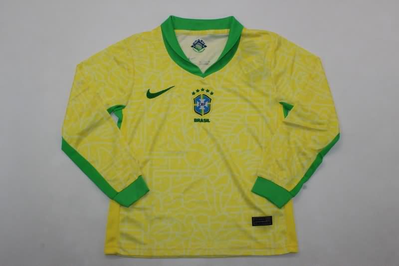 Kids Brazil Soccer Jersey Copa America Home Long Sleeve Replica 2024