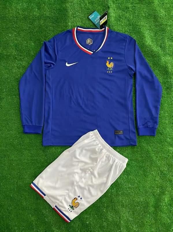 Kids France Soccer Jersey Home Long Sleeve Replica 2024