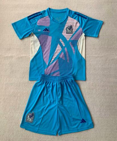 Kids Mexico Soccer Jersey Copa America Goalkeeper Blue Replica 2024