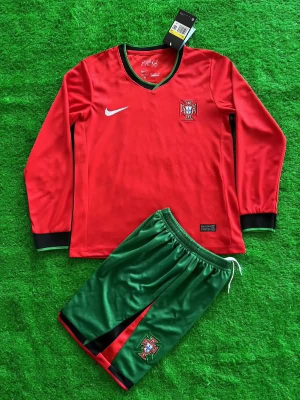 Kids Portugal Soccer Jersey Home Long Sleeve Replica 2024
