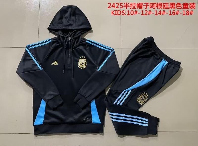 Kids Argentina Soccer Tracksuit 03 Black Replica 2024