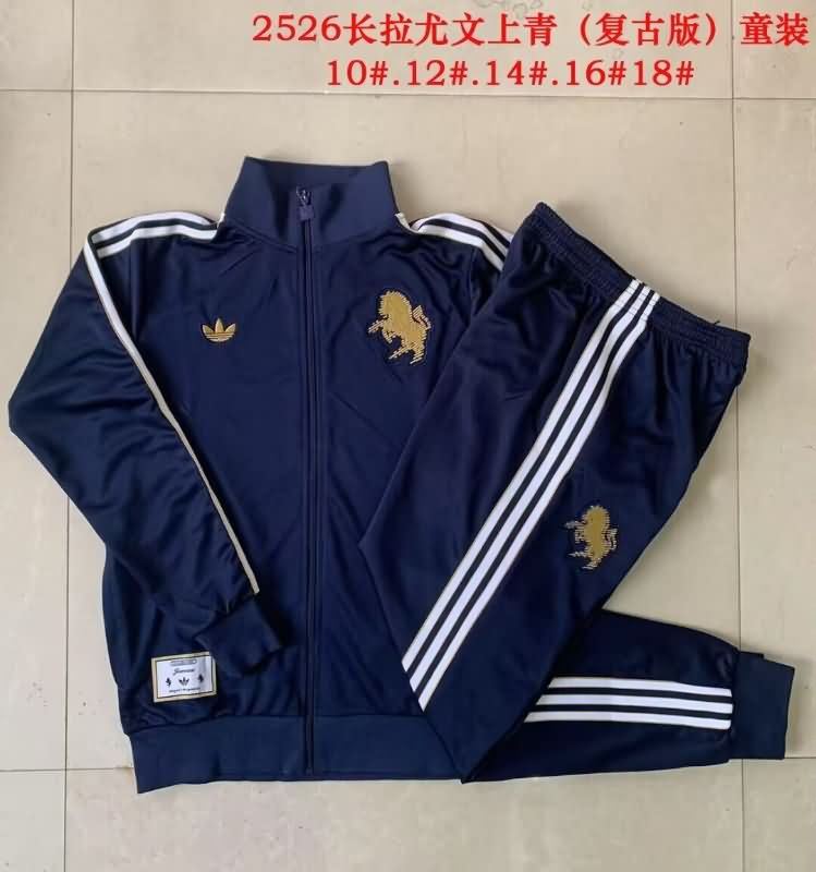 Kids AAA Quality Juventus 24/25 Dark Blue Soccer Tracksuit 04