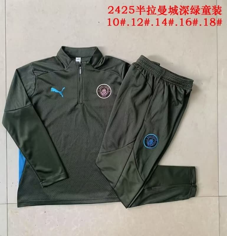 Kids AAA Quality Manchester City 24/25 Green Soccer Tracksuit 03