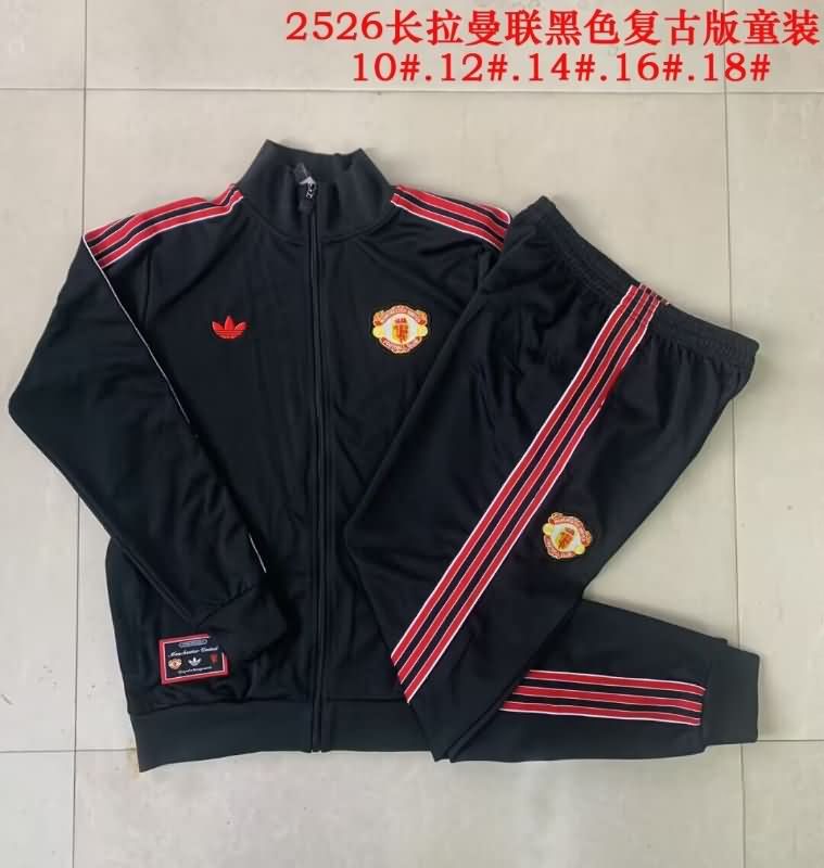Kids AAA Quality Manchester United 24/25 Black Soccer Tracksuit 07