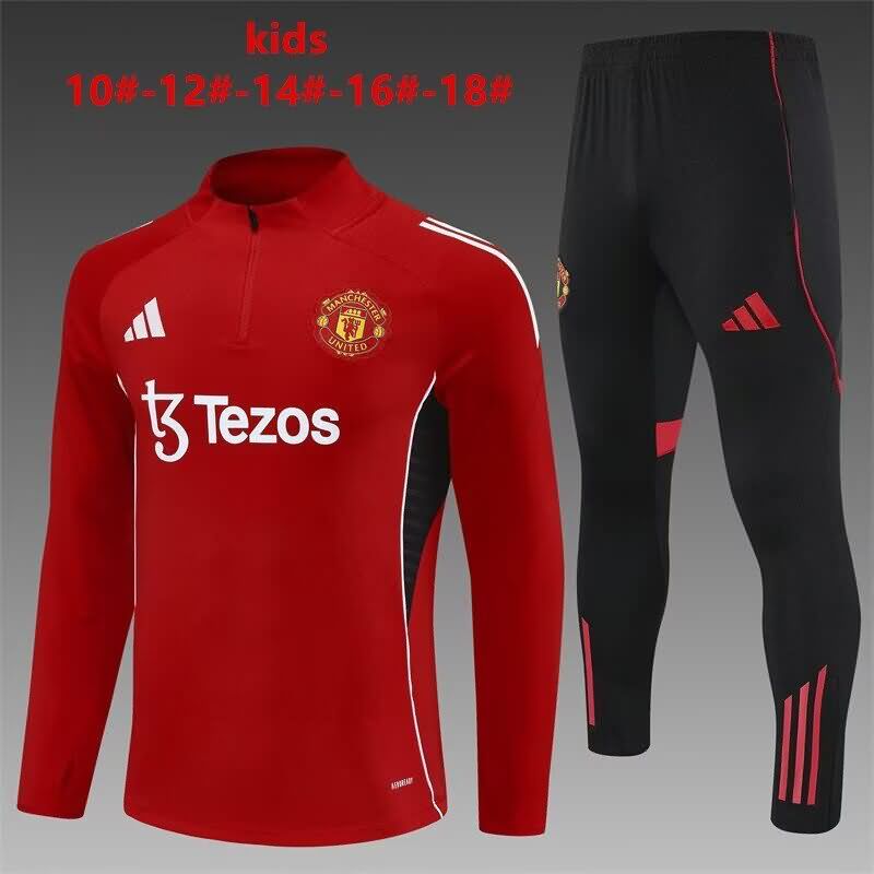 Kids AAA Quality Manchester United 24/25 Red Soccer Tracksuit 05