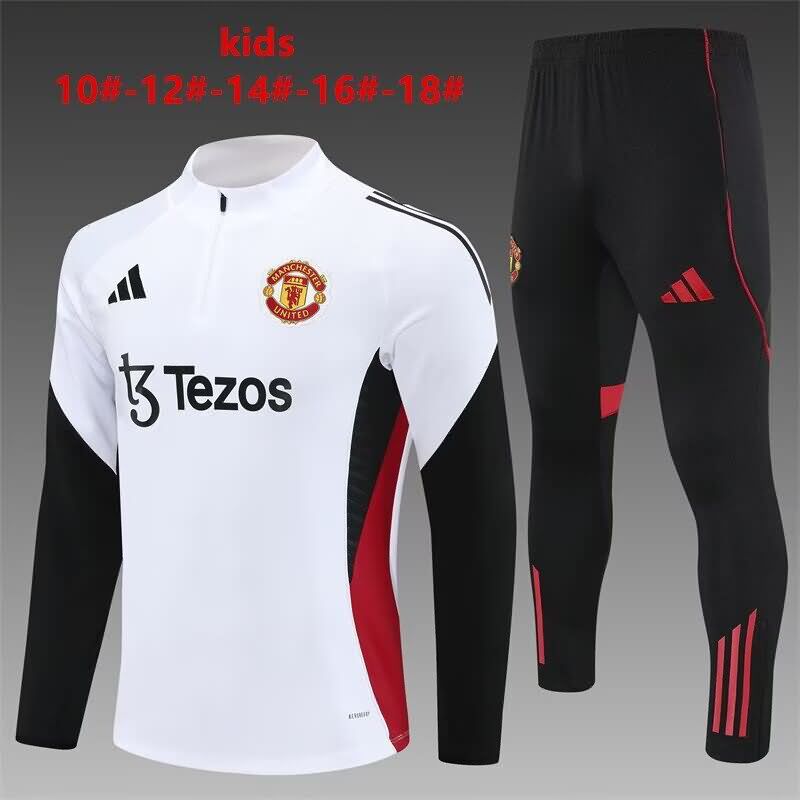 Kids AAA Quality Manchester United 24/25 White Soccer Tracksuit 02