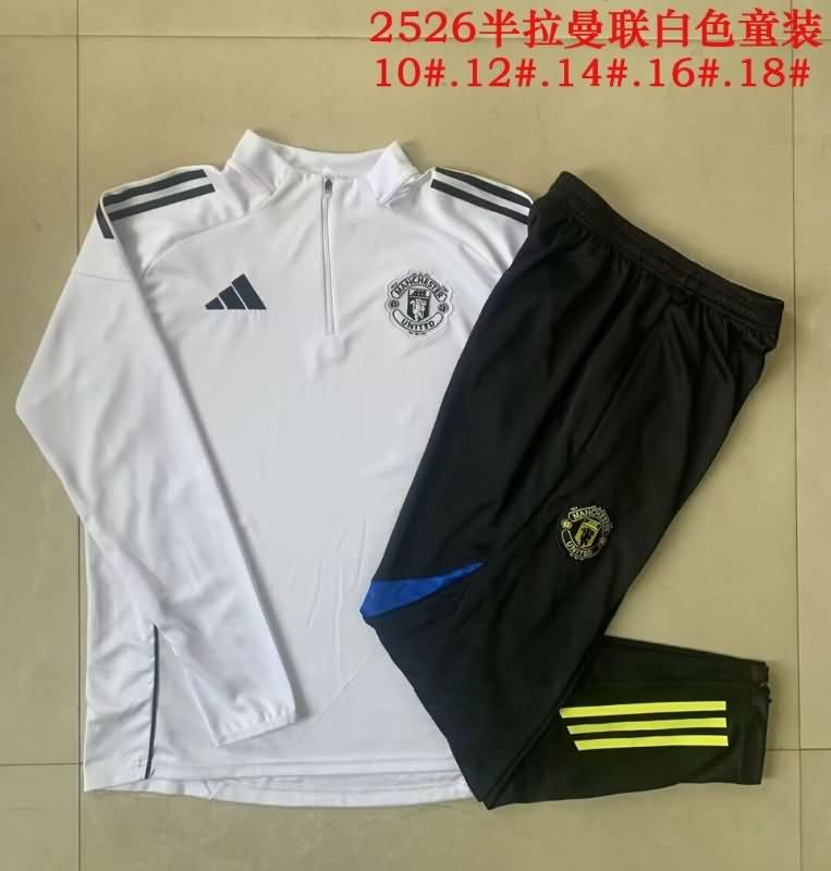 Kids AAA Quality Manchester United 24/25 White Soccer Tracksuit 03