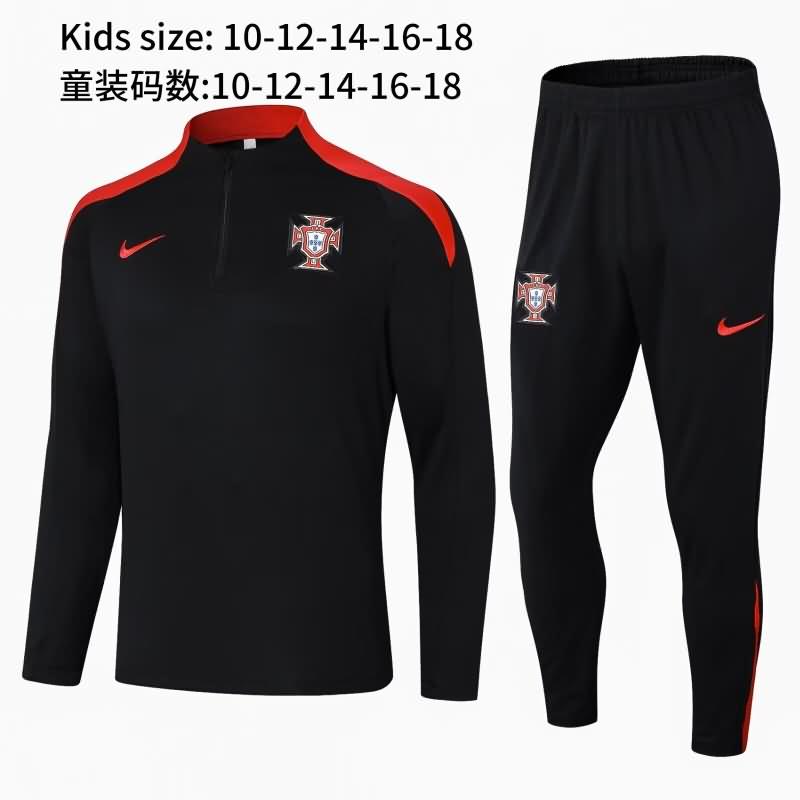 Kids Portugal Soccer Tracksuit Black Replica 2024