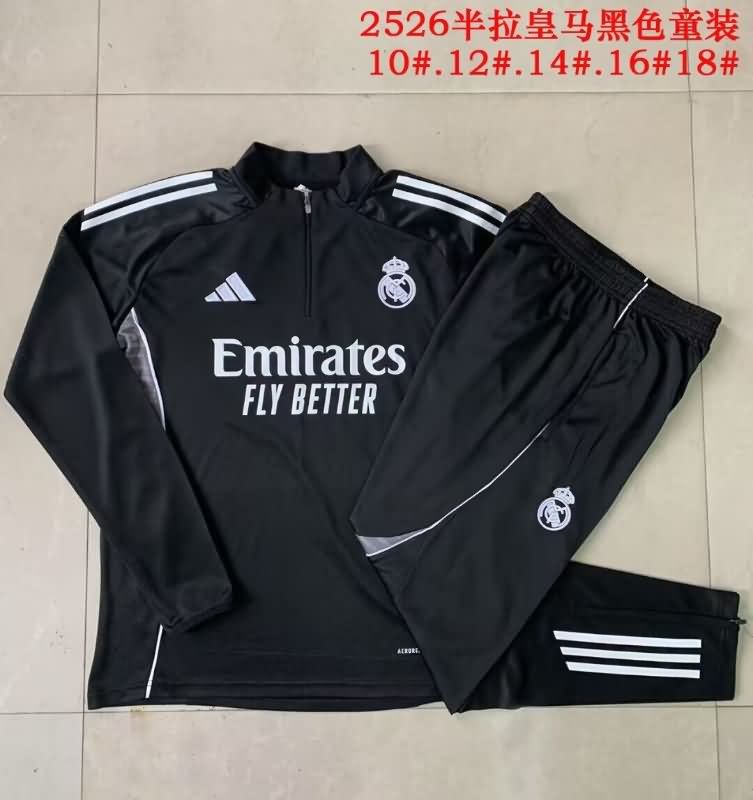 Kids AAA Quality Real Madrid 24/25 Black Soccer Tracksuit 06
