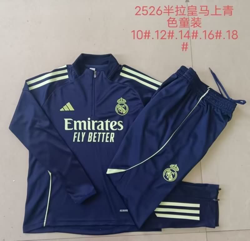 Kids AAA Quality Real Madrid 24/25 Dark Blue Soccer Tracksuit 05