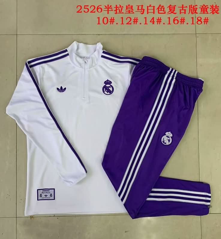 Kids AAA Quality Real Madrid 24/25 White Soccer Tracksuit 05
