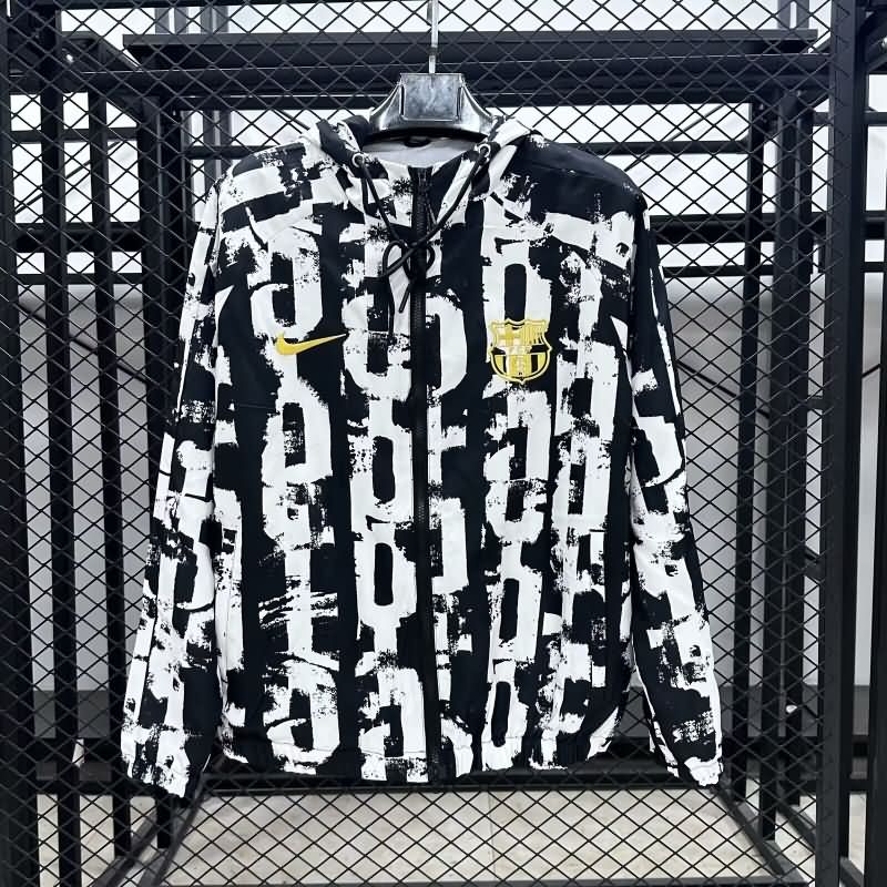 AAA Quality Barcelona 24/25 White Black Soccer Windbreaker