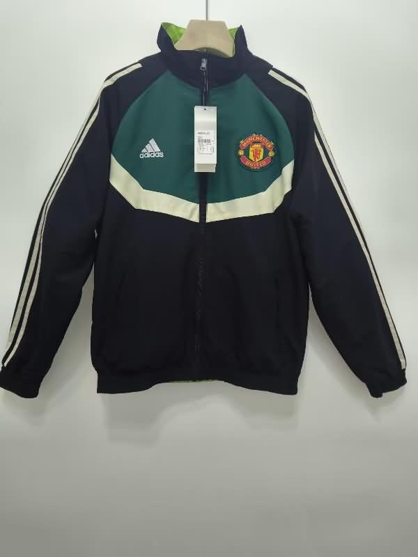 Manchester United Soccer Windbreaker Black Green Reversible Replica 24/25