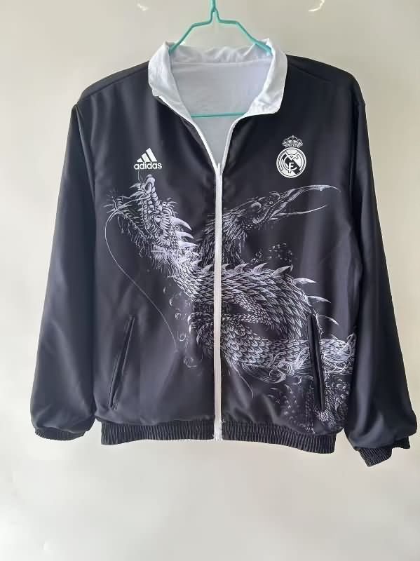 AAA Quality Real Madrid 24/25 Black White Reversible Soccer Windbreaker